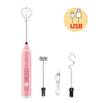 USB Rechargeable Electric Milk Frother & Handheld Mixer 3-Speed
